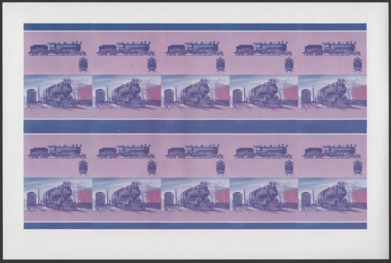 Union Island Locomotives (6th series) $1.00 Blue-Red Stage Progressive Color Proof Pane