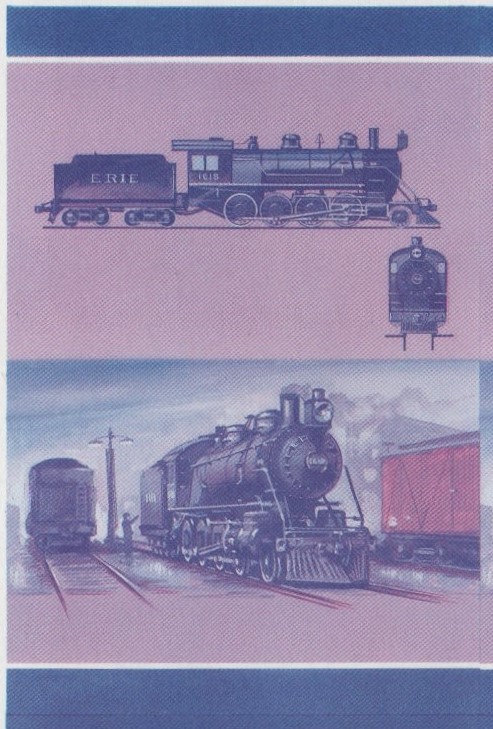 Union Island Locomotives (6th series) $1.00 Blue-Red Stage Progressive Color Proof Pair