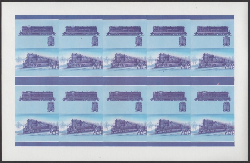 Union Island Locomotives (6th series) $2.00 Blue-Red Stage Progressive Color Proof Pane