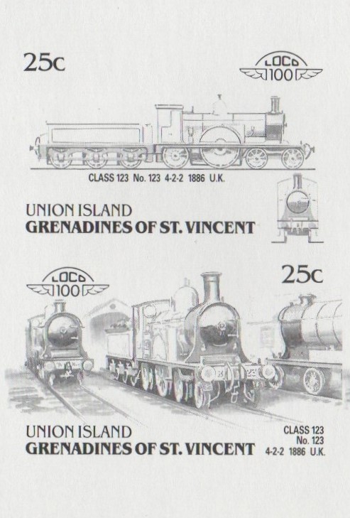 Union Island Locomotives (6th series) 25c Black Stage Progressive Color Proof Pair