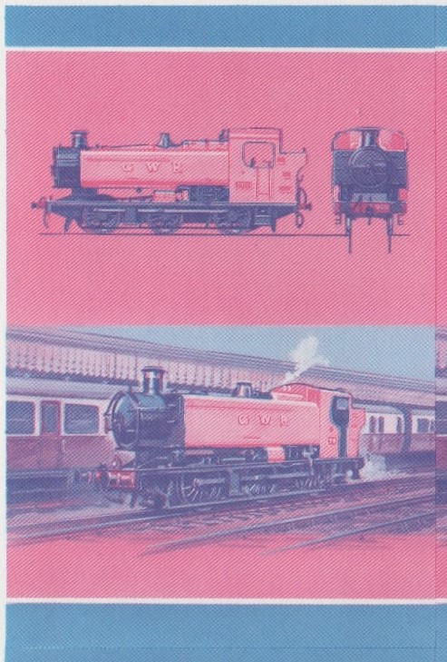 Union Island Locomotives (6th series) 40c Blue-Red Stage Progressive Color Proof Pair