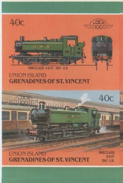 Union Island Locomotives (6th series) 40c 1947 9400 Class 0-6-0T Final Stage Progressive Color Proof Stamp Pair