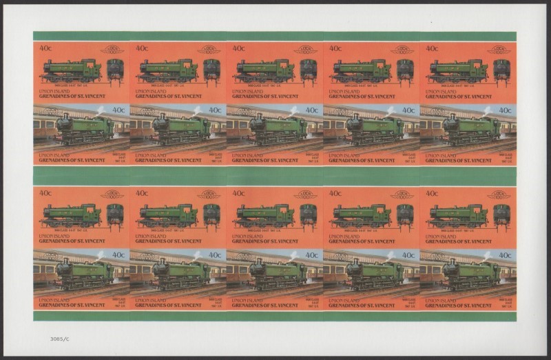 Union Island Locomotives (6th series) 40c 1947 9400 Class 0-6-0T Final Stage Progressive Color Proof Stamp Pane