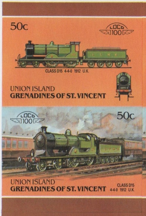 Union Island Locomotives (6th series) 50c 1912 Class D15 4-4-0 Final Stage Progressive Color Proof Stamp Pair