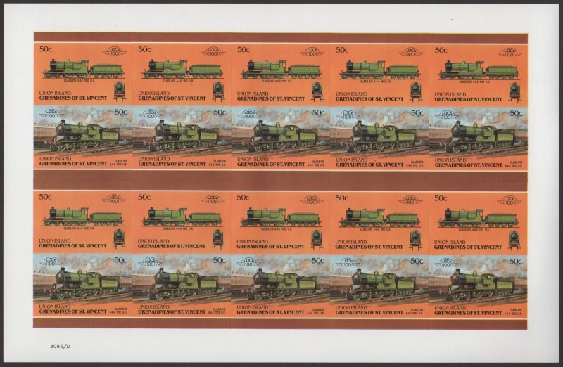 Union Island Locomotives (6th series) 50c 1912 Class D15 4-4-0 Final Stage Progressive Color Proof Stamp Pane