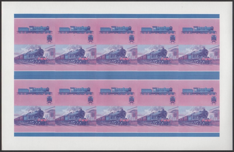 Union Island Locomotives (6th series) 60c Blue-Red Stage Progressive Color Proof Pane
