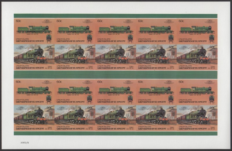 Union Island Locomotives (6th series) 60c 1911 Class Z 4-4-2 Final Stage Progressive Color Proof Stamp Pane