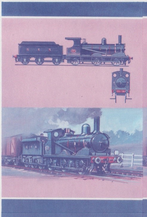Union Island Locomotives (6th series) 75c Blue-Red Stage Progressive Color Proof Pair