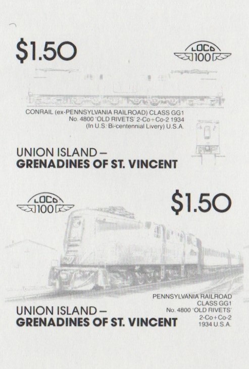 Union Island Locomotives (7th series) $1.50 Black Stage Progressive Color Proof Pair
