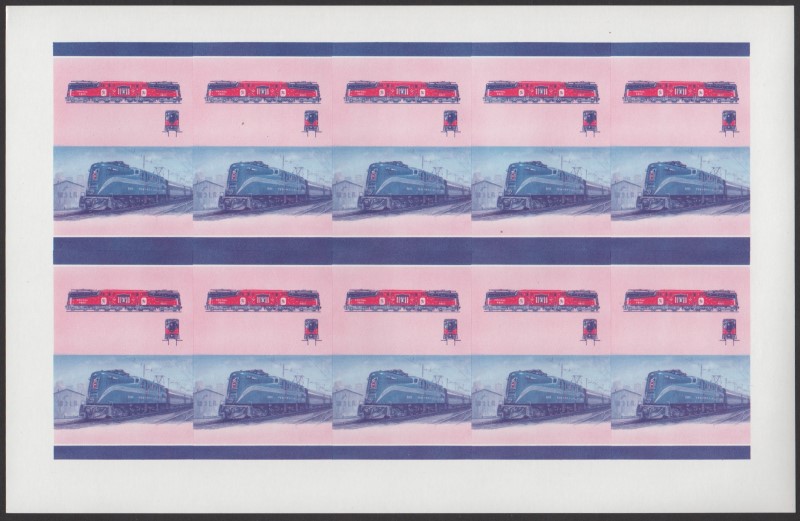 Union Island Locomotives (7th series) $1.50 Blue-Red Stage Progressive Color Proof Pane