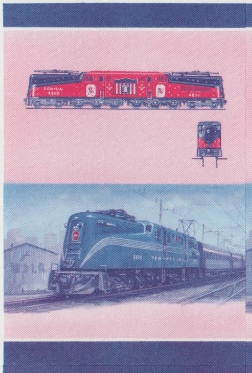 Union Island Locomotives (7th series) $1.50 Blue-Red Stage Progressive Color Proof Pair