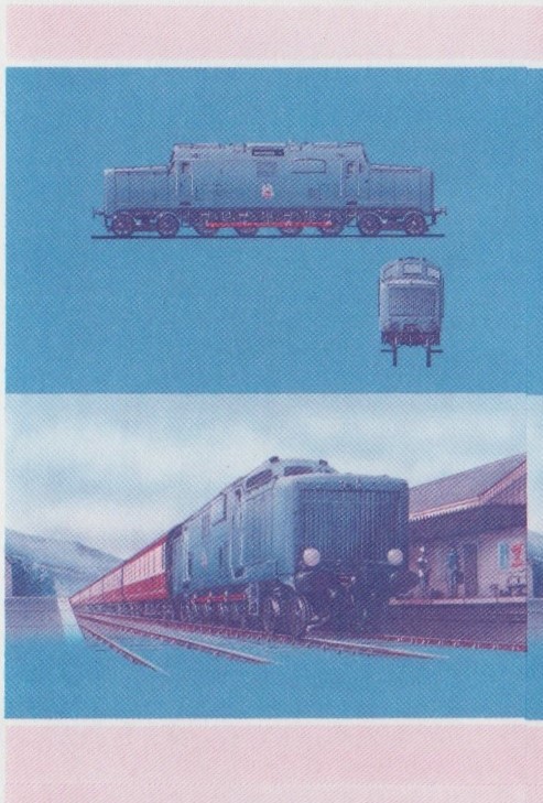 Union Island Locomotives (7th series) 15c Blue-Red Stage Progressive Color Proof Pair