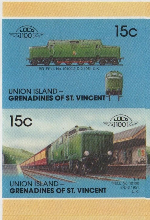 Union Island Locomotives (7th series) 15c 1951 BR 'Fell' No. 10100 2-D-2 Final Stage Progressive Color Proof Stamp Pair