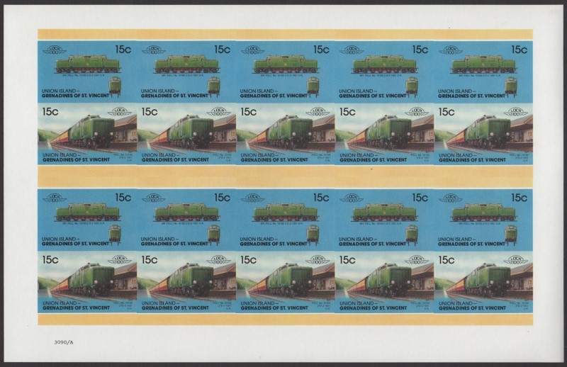 Union Island Locomotives (7th series) 15c 1951 BR 'Fell' No. 10100 2-D-2 Final Stage Progressive Color Proof Stamp Pane