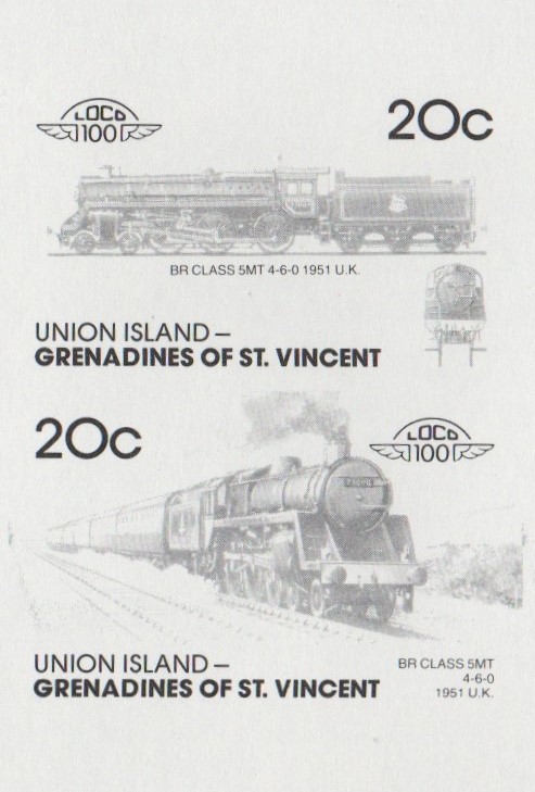 Union Island Locomotives (7th series) 20c Black Stage Progressive Color Proof Pair