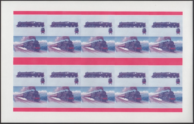 Union Island Locomotives (7th series) 20c Blue-Red Stage Progressive Color Proof Pane