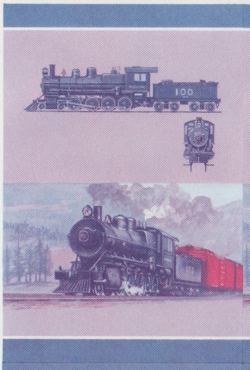 Union Island Locomotives (7th series) 30c Blue-Red Stage Progressive Color Proof Pair