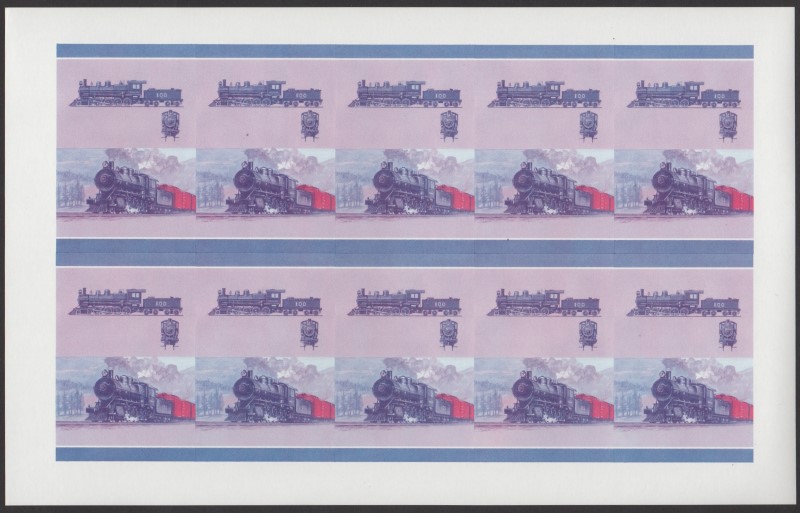 Union Island Locomotives (7th series) 30c Blue-Red Stage Progressive Color Proof Pane