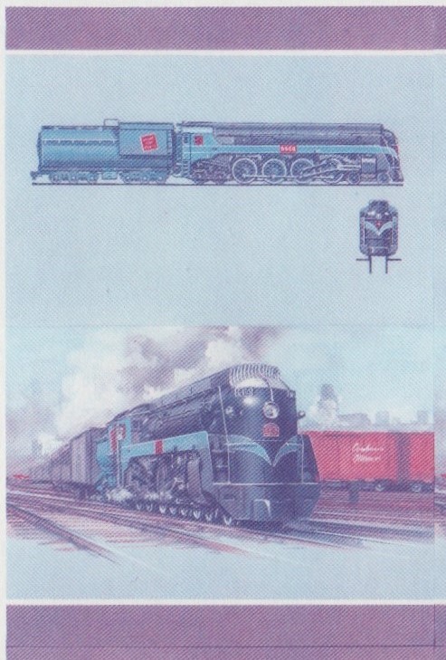 Union Island Locomotives (7th series) 50c Blue-Red Stage Progressive Color Proof Pair