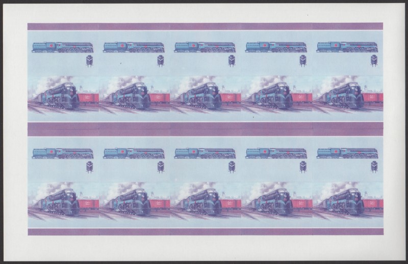 Union Island Locomotives (7th series) 50c Blue-Red Stage Progressive Color Proof Pane