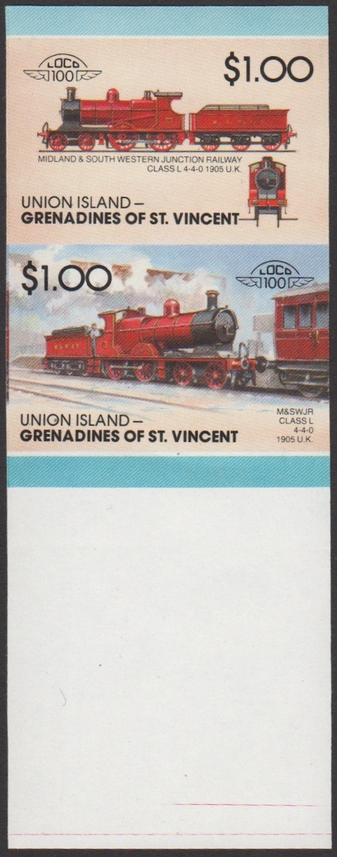 Union Island 7th Series $1.00 1905 Midland & South Western Junction Railway Class L 4-4-0 locomotive Stamp Final Stage Color Proof From Press Sheet