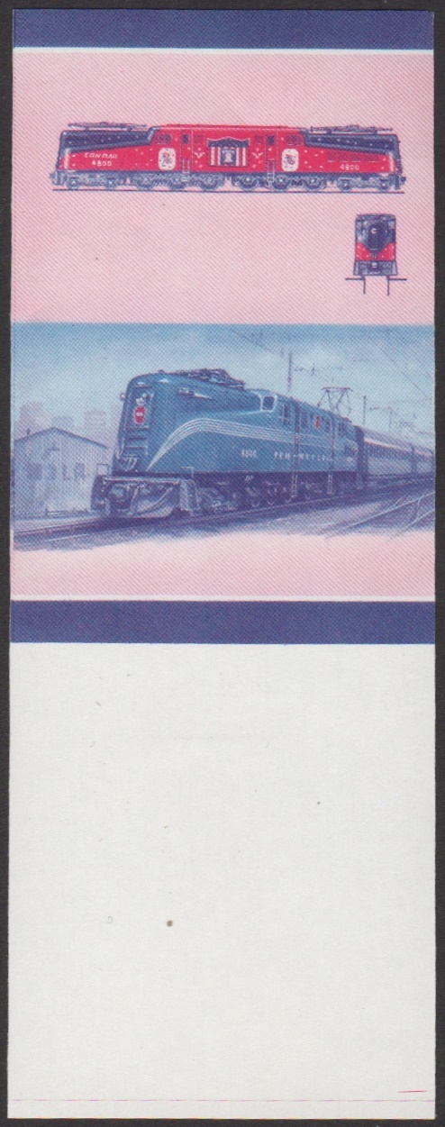 Union Island 7th Series $1.50 1934 Pennsylvania Railroad Class GG1 No. 4800 'Old Rivets' 2-Co+Co-2 Locomotive Stamp Blue-Red Stage Color Proof From Press Sheet