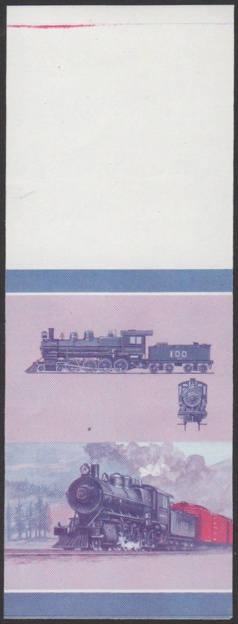 Union Island 7th Series 30c 1897 Great Northern Railway Class G5 4-8-0 Locomotive Stamp Blue-Red Stage Color Proof From Press Sheet