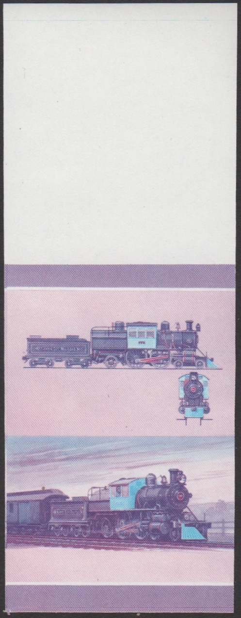 Union Island 7th Series 45c 1896 Atlantic City Railroad No. 1027 4-4-2 Locomotive Stamp Blue-Red Stage Color Proof From Press Sheet