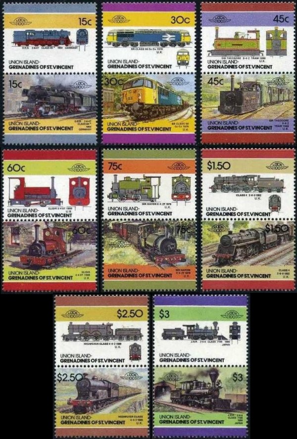 1986 Union Island Leaders of the World, Locomotives (4th series) Stamps