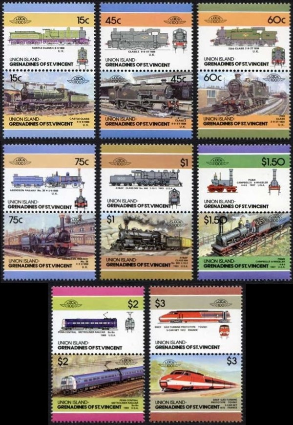 1986 Union Island Leaders of the World, Locomotives (5th series) Stamps