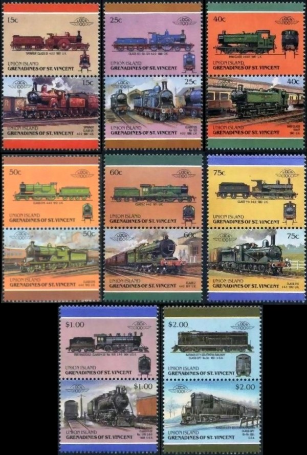 1987 Union Island Leaders of the World, Locomotives (6th series) Stamps