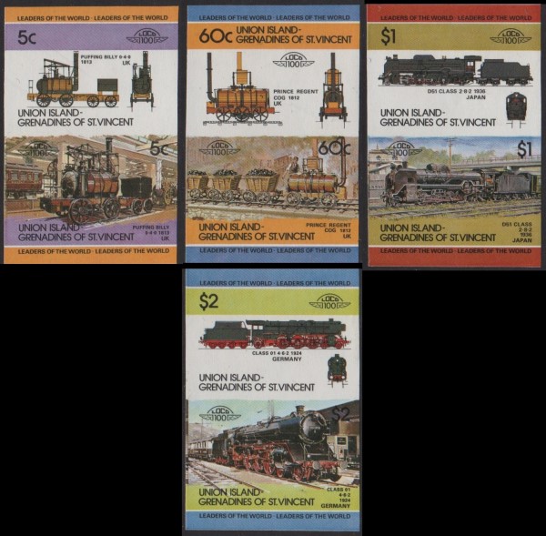 1984 Union Island Leaders of the World, Locomotives (1st series) Imperforate Stamps