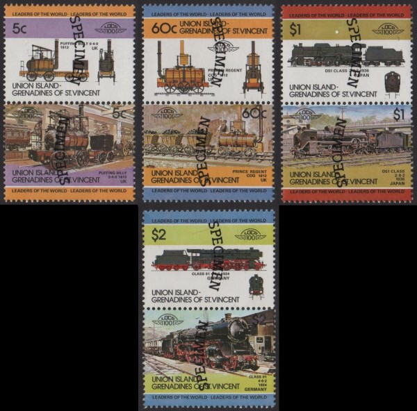 1984 Union Island Leaders of the World, Locomotives (1st series) SPECIMEN Overprinted Stamps