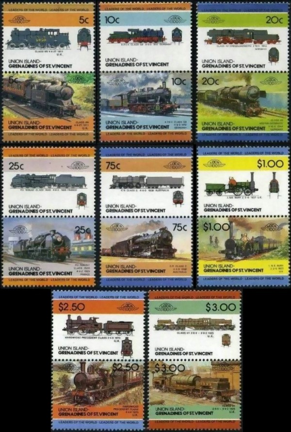 1984 Union Island Leaders of the World, Locomotives (2nd series) Stamps