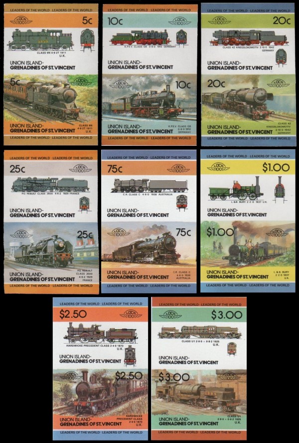 1984 Union Island Leaders of the World, Locomotives (2nd series) Imperforate Stamps