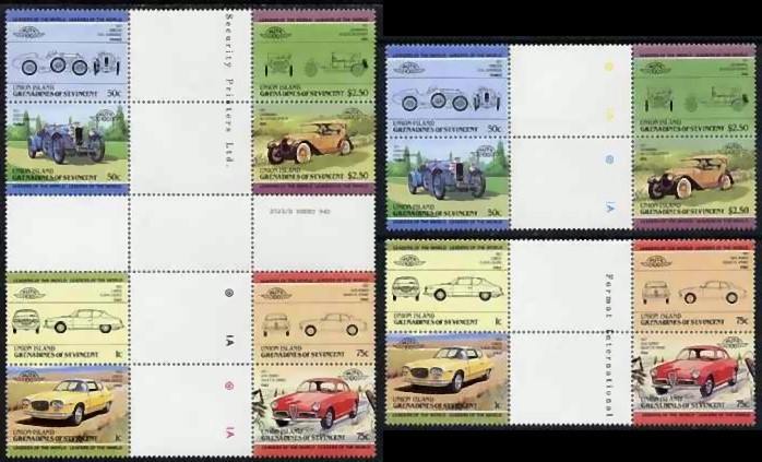1985 Union Island Leaders of the World, Automobiles (1st series) Gutter Pair Stamps