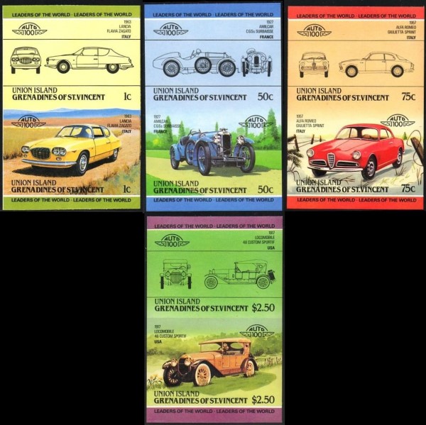 1985 Union Island Leaders of the World, Automobiles (1st series) Imperforate Stamps