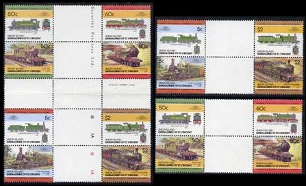 1985 Union Island Leaders of the World, Locomotives (3rd series) Gutter Pair Stamps
