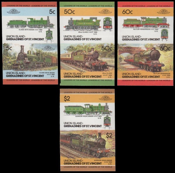 1985 Union Island Leaders of the World, Locomotives (3rd series) Imperforate Stamps