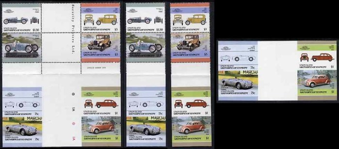 1986 Union Island Leaders of the World, Automobiles (4th series) Imperforate Gutter Pair Stamps