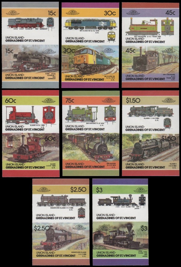 1986 Union Island Leaders of the World, Locomotives (4th series) Imperforate Stamps