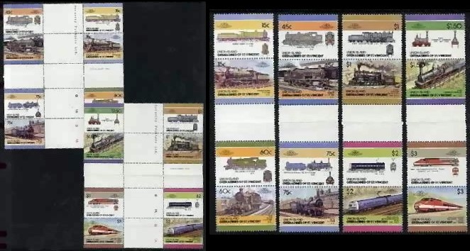1986 Union Island Leaders of the World, Locomotives (5th series) Gutter Pair Stamps