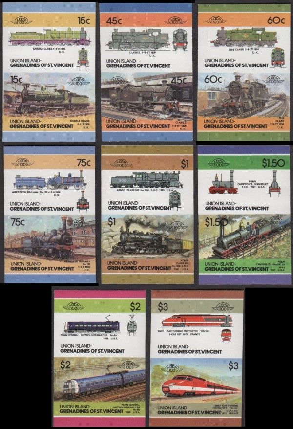 1986 Union Island Leaders of the World, Locomotives (5th series) Imperforate Stamps