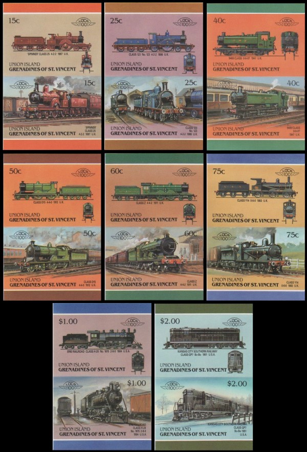 1987 Union Island Leaders of the World, Locomotives (6th series) Imperforate Stamps