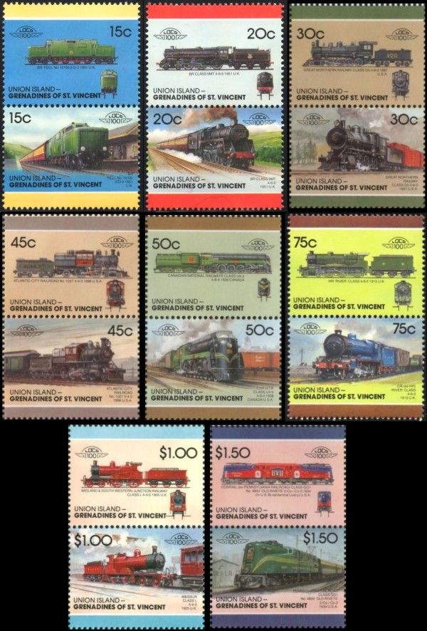 1987 Union Island Leaders of the World, Locomotives (7th series) Stamps