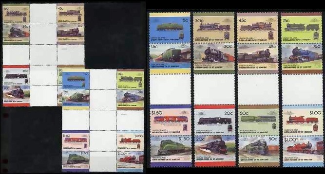 1987 Union Island Leaders of the World, Locomotives (7th series) Gutter Pair Stamps