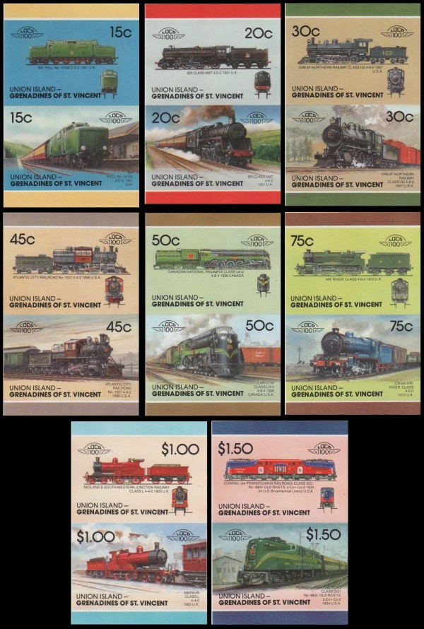 1987 Union Island Leaders of the World, Locomotives (7th series) Imperforate Stamps