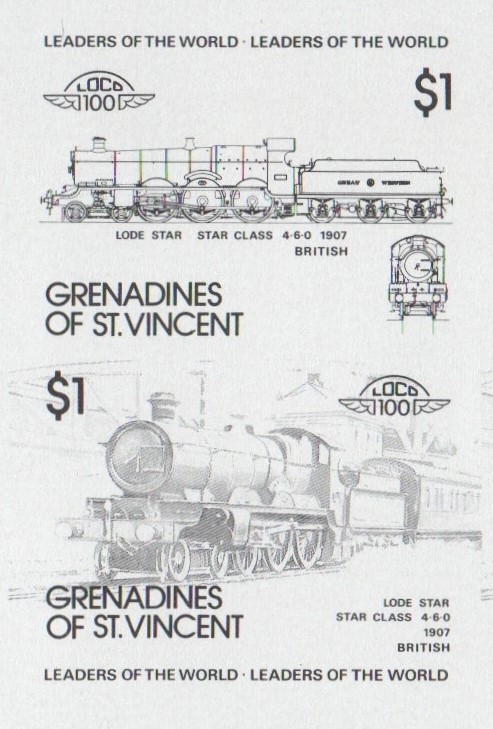 Saint Vincent Grenadines Locomotives (1st series) $1.00 Black Stage Progressive Color Proof Pair