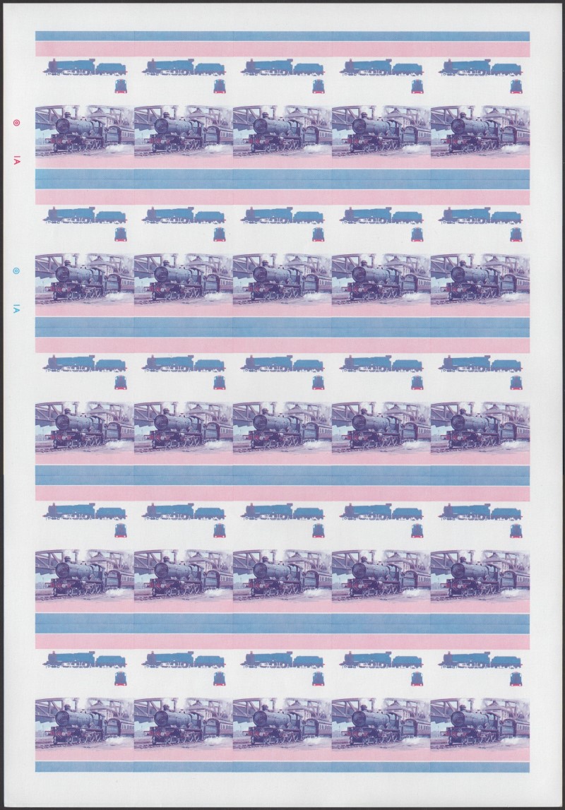 Saint Vincent Grenadines Locomotives (1st series) $1.00 Blue-Red Stage Progressive Color Proof Pane