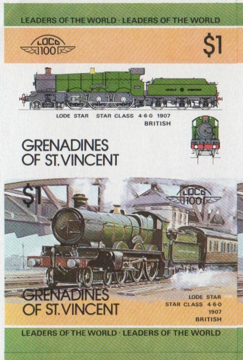 Saint Vincent Grenadines Locomotives (1st series) $1.00 1907 Lode Star Star Class 4-6-0 Final Stage Progressive Color Proof Stamp Pair